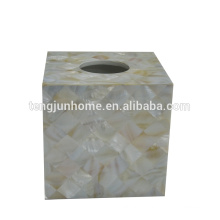 Coquille d'eau douce couleur naturelle carré boîte de tissu royal coquille de perles boîte de tissu royal